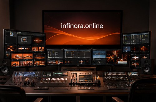 Schnittplatz mit mehreren Monitoren und Bedienoberfläche
