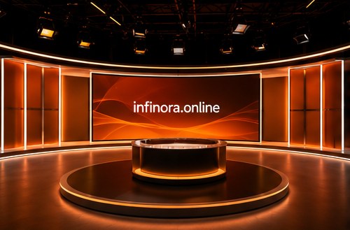 Studio-Set mit Bühne und großem Hintergrund-Display